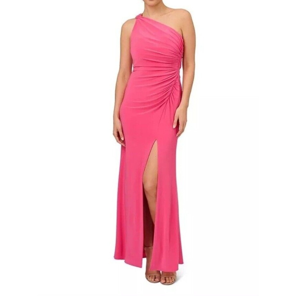 Adrianna Papell Size 10 Pink‎ Lotus One Shoulder  Jersey Gown NWT Retail $199